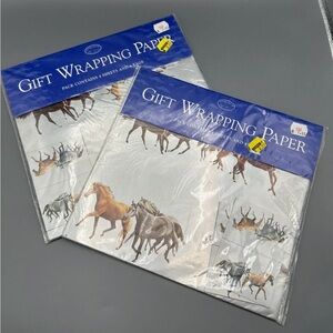 2 Packs Otter House Christmas Wrapping Paper Gift Winter Horse Metallic NOS 1998